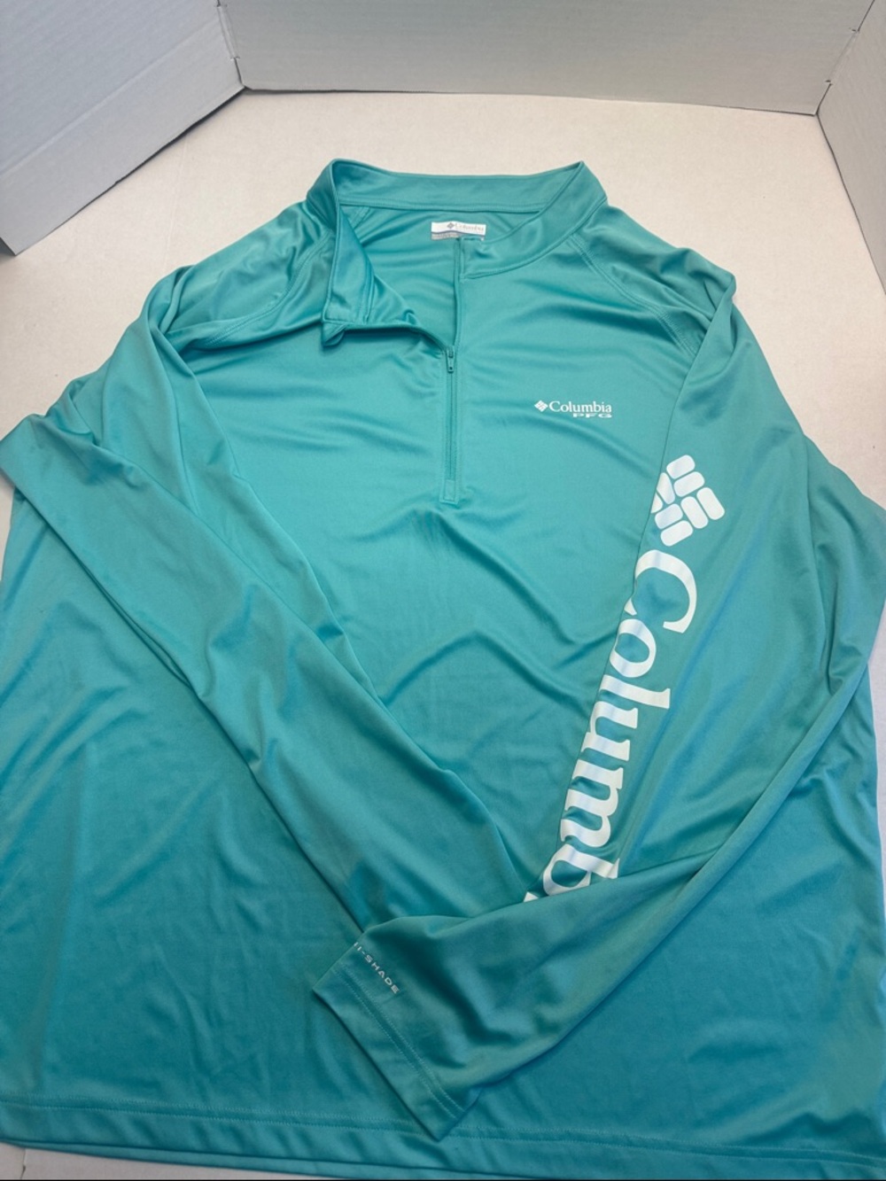 Columbia Teal 1/4 Zip Pullover with Sleeve Logo